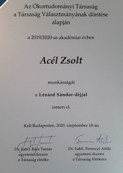 Lénárd Sándor-díj Acél Zsoltnak